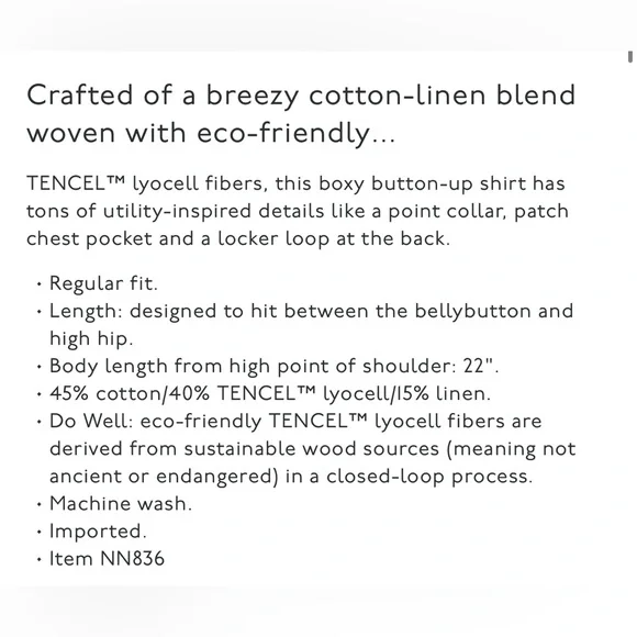 NWT Madewell Cropped Utility Button-Up Shirt, White, Oversized Small - Picture 5 of 9